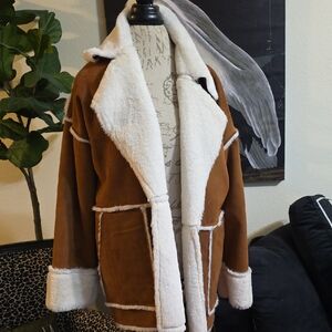 Forever 21 Brown and Cream Shearling Coat